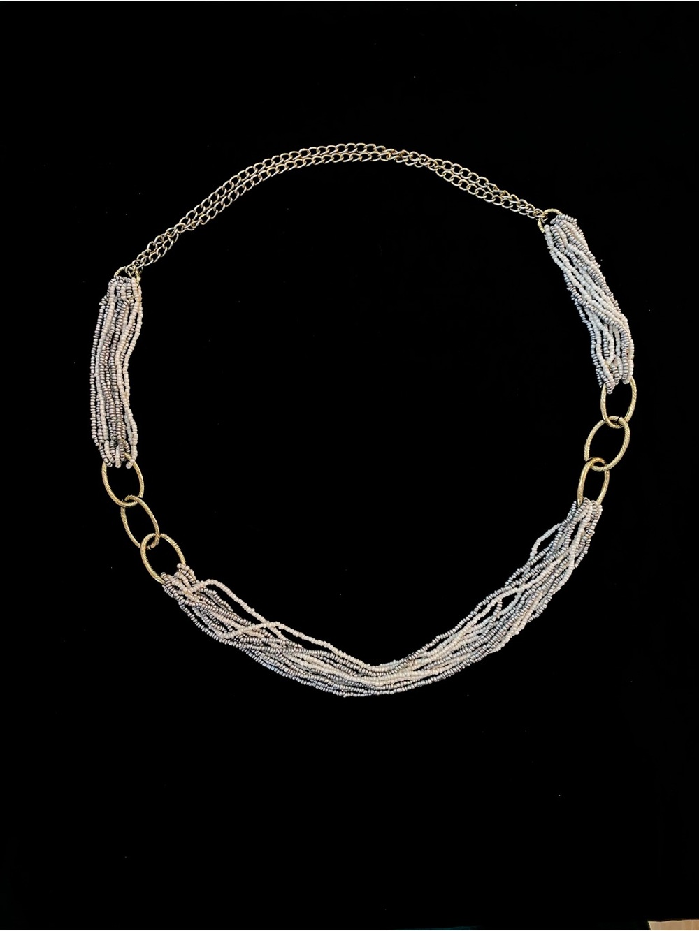 Multi-Strand Silver Bead and Gold Link Fringe Necklace